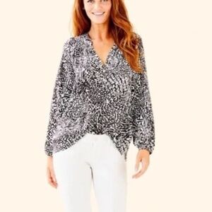 Lilly Pulitzer Elsa Silk Top - Onyx home slice - size small